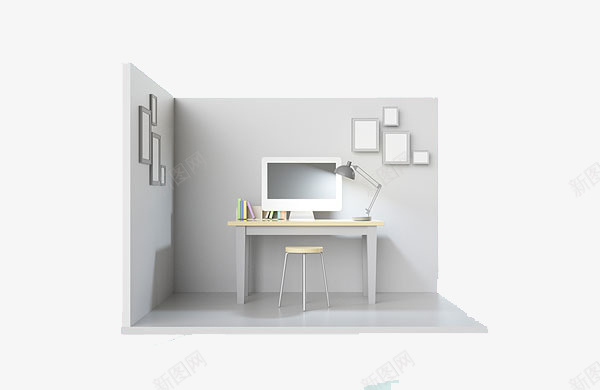书房样式png免抠素材_新图网 https://ixintu.com 台灯 家具家居 房间模型 效果图 简约风格 装修 装饰