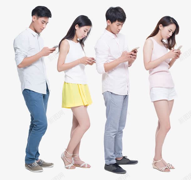 现代低头族png免抠素材_新图网 https://ixintu.com 休闲 低头族 低着头 排列人物 排队的人 玩手机 等待