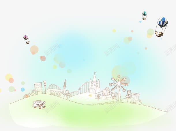 手绘城堡psd免抠素材_新图网 https://ixintu.com 创意 卡通 卡通建筑 学校 幼儿园 房子 手绘 树 线描 背景图案 草地