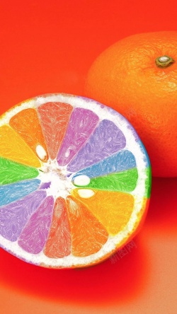 彩色颜料橙子多彩水果艺术H5背景高清图片