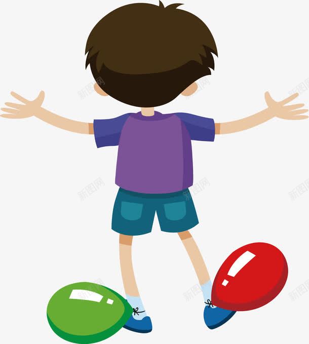 卡通人物矢量图ai免抠素材_新图网 https://ixintu.com 卡通人物 欢呼 男孩 踩气球 矢量图