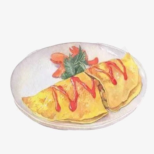 番茄汁蛋包饭手绘画片psd免抠素材_新图网 https://ixintu.com 手绘美食 炒饭 番茄汁 蛋包饭 香菜叶
