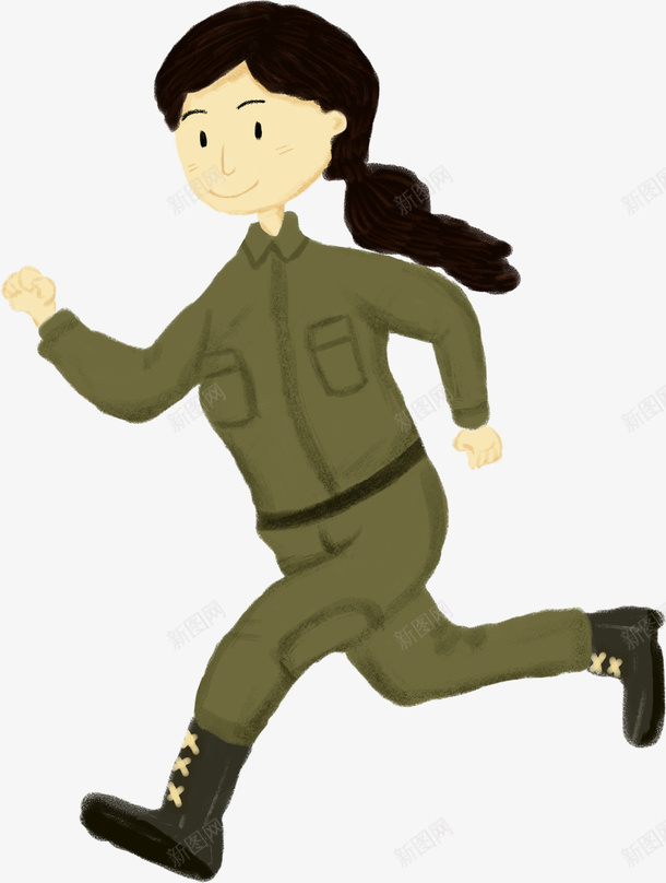 手绘卡通清新建军节女兵跑步人物png免抠素材_新图网 https://ixintu.com 党建 八一 八一建军节 军鞋 女兵 建军节 教育 爱国 爱国主义 爱国教育 绿色 跑动 跑步