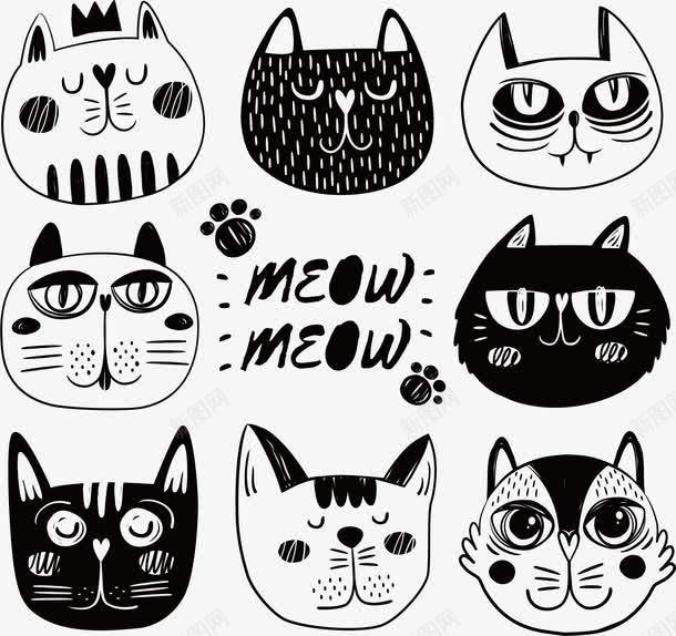 手绘小猫背景png免抠素材_新图网 https://ixintu.com 创意 可爱 填色练习 小猫 彩色图 手绘 手绘图 简单 背景 黑白