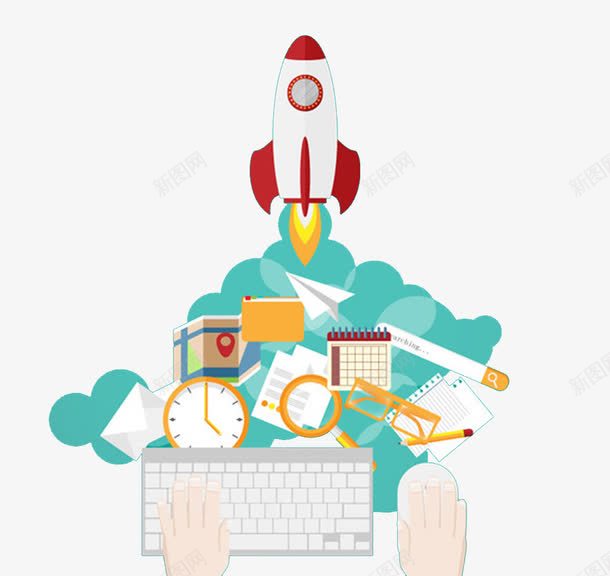 火箭速度办公效率图png免抠素材_新图网 https://ixintu.com 办公图 卡通图 扁平化图素材