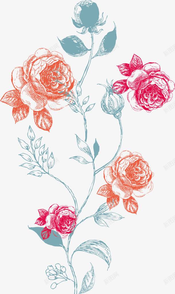 手绘花纹花儿png免抠素材_新图网 https://ixintu.com T恤印花 T恤图案 印花 印花图案 手绘花纹 数码印花 服装印花 服装印花设计 玫瑰花 矢量花藤 花卉 花朵