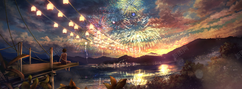 动漫夜景唯美背景图jpg设计背景_新图网 https://ixintu.com 动漫 唯美 夜景 彩色 梦幻 浪漫 海报banner 烟花