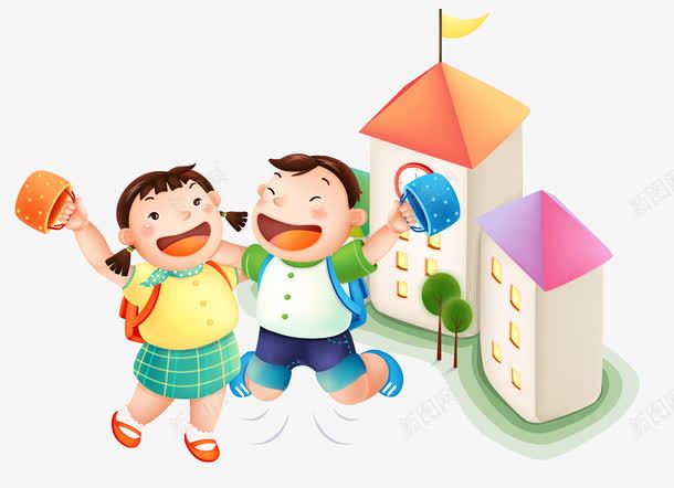 卡通学生学校png免抠素材_新图网 https://ixintu.com 上学 入学 卡通 同学 学习 学校 学生 开学 新学期