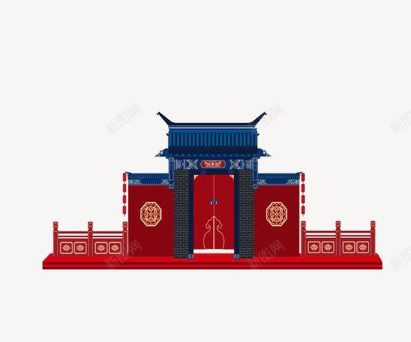 喜庆的门头png免抠素材_新图网 https://ixintu.com 中式门头 古建筑 古门头 喜庆 复古 手绘门头 模型 红色大门 门头设计