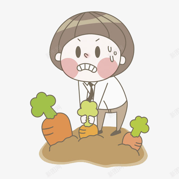 卡通拔萝卜的孩子图png免抠素材_新图网 https://ixintu.com 使劲 吃力的 吃力表情 咬牙切齿 学生 干农活 忙农活 男孩