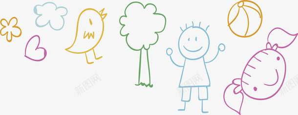 手绘简笔儿童画矢量图eps免抠素材_新图网 https://ixintu.com 儿童画 学习画画 彩色线条 矢量png 简笔画 绘画班 矢量图