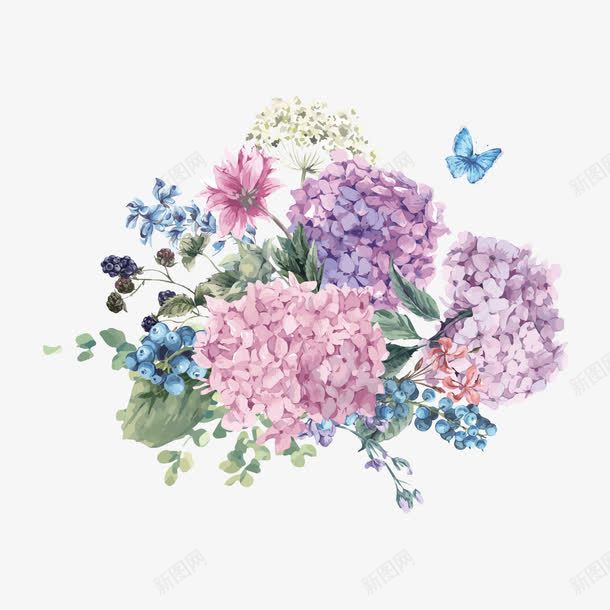 水粉花卉png免抠素材_新图网 https://ixintu.com ai 手绘 花团 蝴蝶