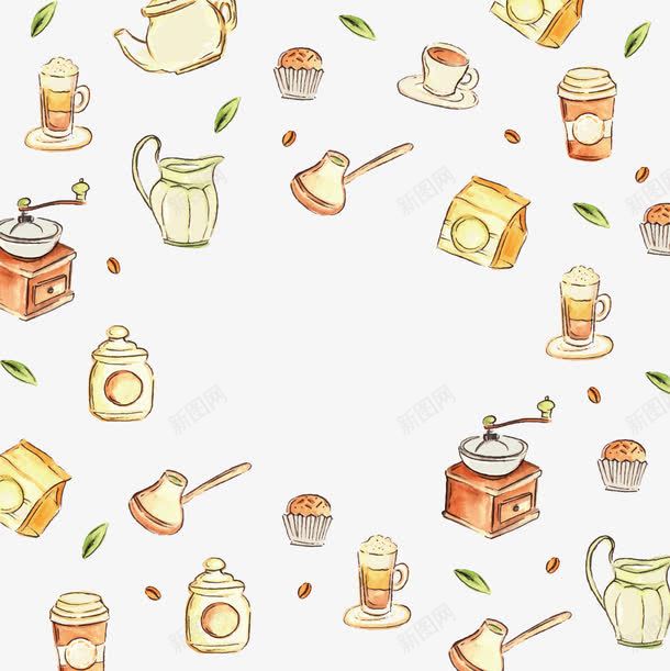食品背景png免抠素材_新图网 https://ixintu.com 咖啡 矢量源文件 美味食物 购物 购物底纹 购物背景