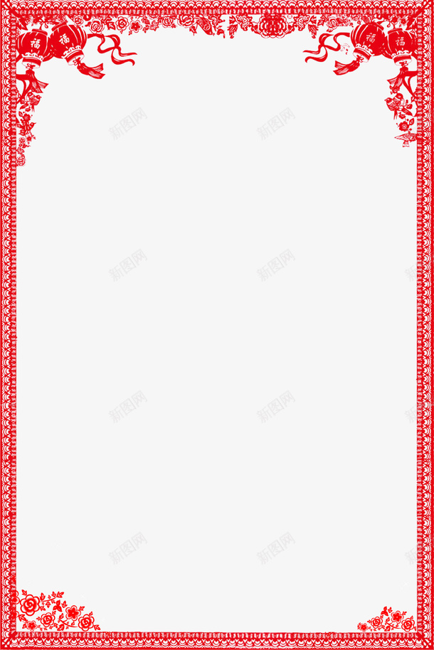 红色中国风新年节日边框psd免抠素材_新图网 https://ixintu.com 中国风 喜庆 新年 新年图框 框 红色 节日 花纹 边框