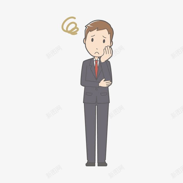 思考的男人手绘图png免抠素材_新图网 https://ixintu.com 人物 动作 开心的 思考 男人 白领 表情 西装
