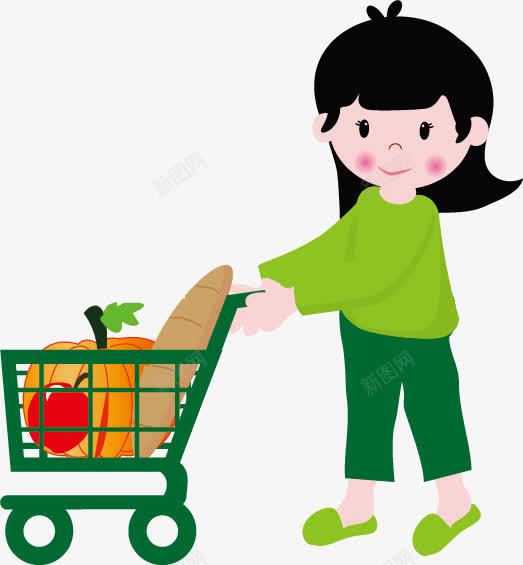 推购物车的女孩矢量图eps免抠素材_新图网 https://ixintu.com 买东西 女孩 手推车 水果 蔬菜 购买 购物车 超市 矢量图