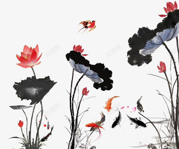 池塘荷花荷叶风景插画png免抠素材_新图网 https://ixintu.com 中国风 山水画 水墨池塘荷花荷叶 池塘荷花荷叶 池塘荷花荷叶风景插画 竹子荷花荷叶满池塘 风景