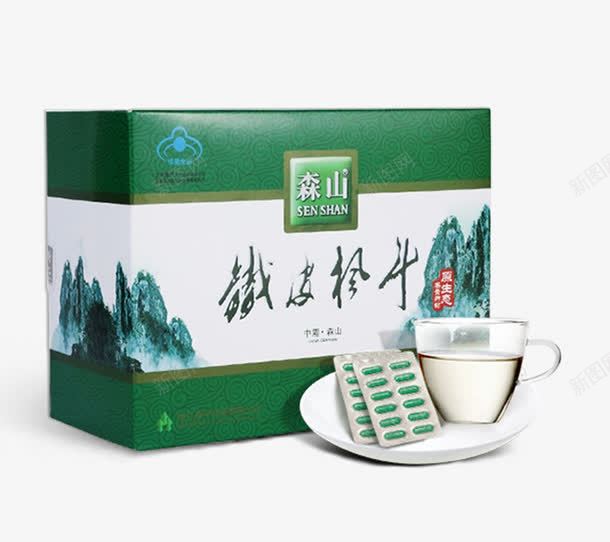 铁皮枫斗冲剂png免抠素材_新图网 https://ixintu.com 山水画 杯子 白色 盒子 绿色