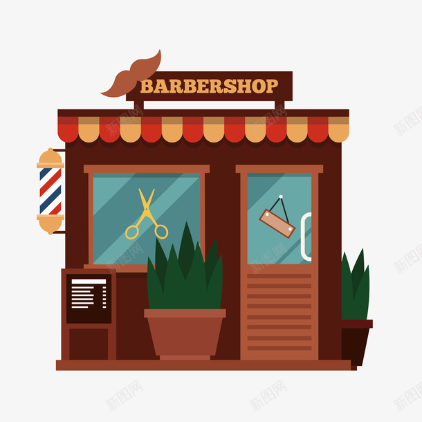 棕色卡通理发店矢量图eps免抠素材_新图网 https://ixintu.com 卡通 小清新 店铺 建筑物 彩色 房屋 棕色 理发店 理发店广告 理发店彩灯 理发店铺 矢量图 装饰图案