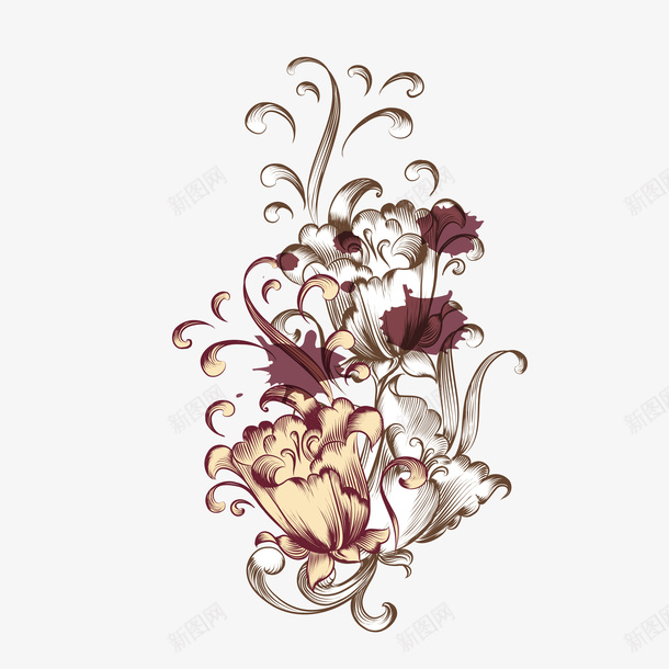 复古欧式花朵矢量图eps免抠素材_新图网 https://ixintu.com 华丽 图案 复古 复古欧式 彩色 植物 欧式 绘画 花卉 花朵 花纹 装饰 矢量图