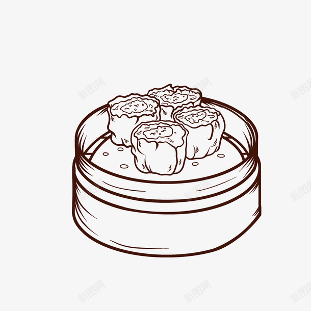 简笔手绘烧卖png免抠素材_新图网 https://ixintu.com 早茶点心 棕色线条图 烧卖线稿图 简笔手会
