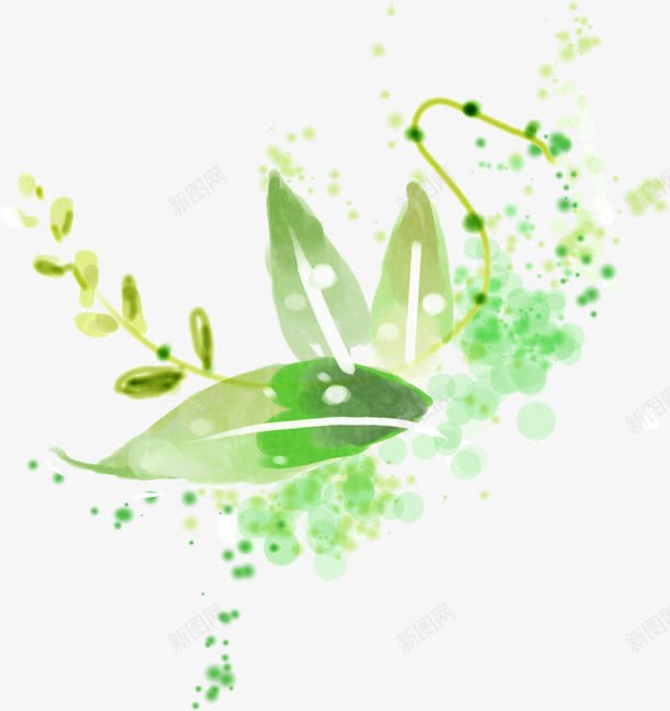 手绘绿色梦幻水彩植物树叶png免抠素材_新图网 https://ixintu.com 树叶 梦幻 植物 水彩 绿色