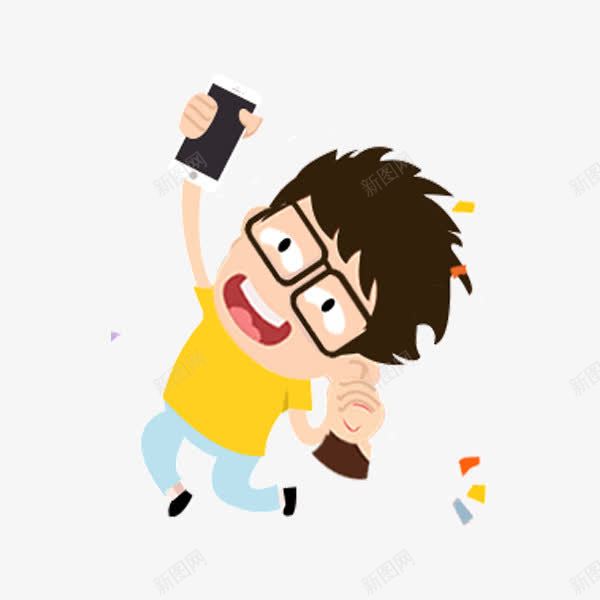 手绘小男孩摔手机png免抠素材_新图网 https://ixintu.com 不小心掉手机 卡通人物 开心 手绘小男孩 拿着手机 摔手机 正太 跳起来 高兴的跳起来
