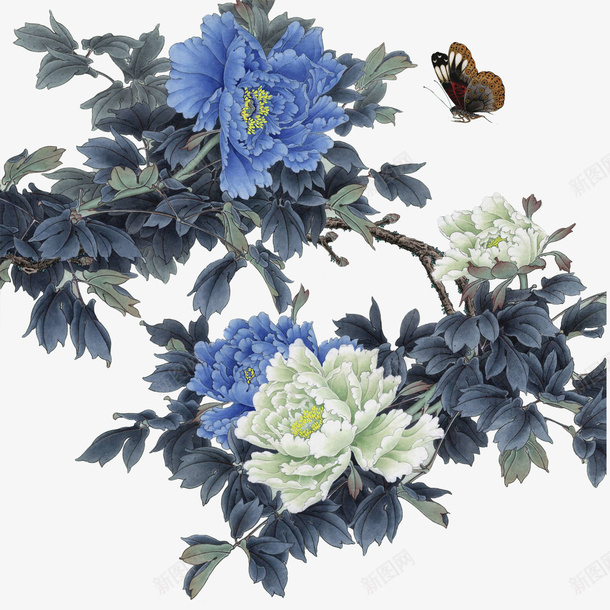 牡丹png免抠素材_新图网 https://ixintu.com 中国国花牡丹花 中式 牡丹 盛放的牡丹花 蓝色 蓝色牡丹花免扣素材 蓝色花朵PNG素材 贵气牡丹花
