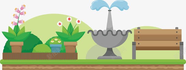 自然绿色植物公园矢量图ai免抠素材_新图网 https://ixintu.com 喷泉 山水 平坦的花园景观与长椅免费下载 平面设计 生长 绿色 花 花盆 草 蔬菜 设计 矢量图