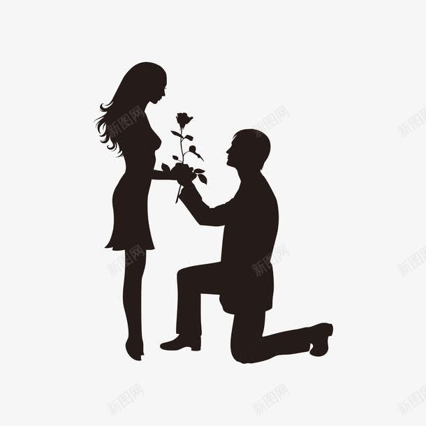 剪影求婚王子公主png免抠素材_新图网 https://ixintu.com 公主 剪影 手绘 求婚 王子 王子与公主 王子和公主 玫瑰 高清 黑色