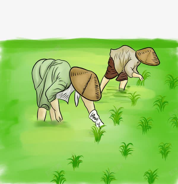 手绘插秧png免抠素材_新图网 https://ixintu.com 农田 插秧 插秧卡通 春种 水田 绿色