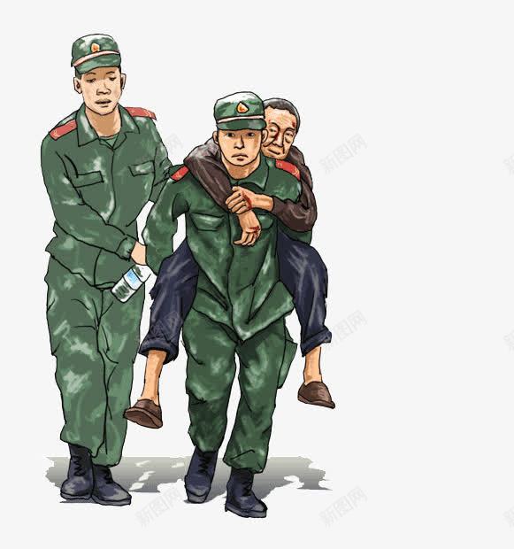 地震中受到伤害的老人png免抠素材_新图网 https://ixintu.com 为人民服务 保护 地震救援 帮助 救援 绿色 老人