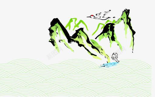 山水画矢量图ai免抠素材_新图网 https://ixintu.com 大雁 山 山水画 水 矢量图