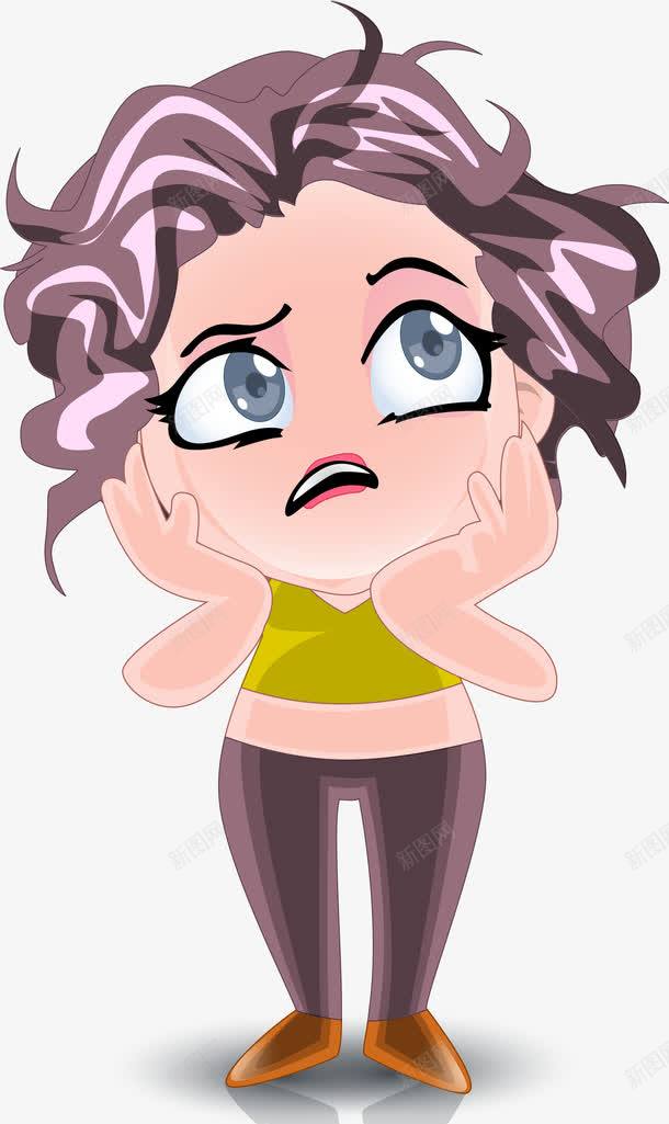 卡通人物形象美女png免抠素材_新图网 https://ixintu.com 卡通 卡通形象 双手托腮 发怒 女人 女孩 少女 形象 烦恼 烦恼的女人 疑问 皱眉 美女 表情