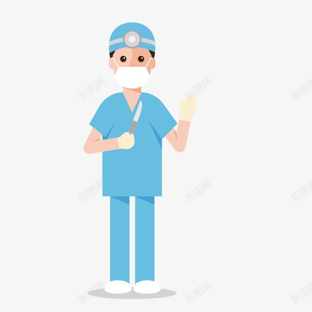 蓝衣做手术的医生png免抠素材_新图网 https://ixintu.com 医疗人员 卡通医生 手术刀 背景装饰