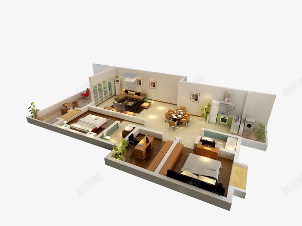 房屋户型png免抠素材_新图网 https://ixintu.com 3D其他效果图 3D效果图 室内俯视图 室内效果图 户型效果图