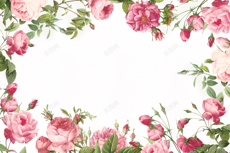 花卉促销海报背景psd设计背景_新图网 https://ixintu.com 字体 清新 漂亮 玫瑰 粉红 素材 绿色 艳丽 花卉 花店促销 花瓣 花纹 花边 英文 边框 鲜花