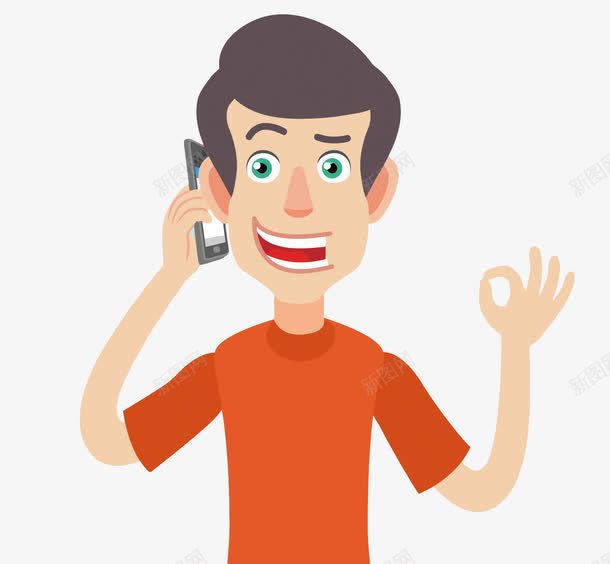 打电话确认的人png免抠素材_新图网 https://ixintu.com OK手势 人物PNG矢量图 人物免扣PNG图 卡通 手绘 电话 矢量人物 红色