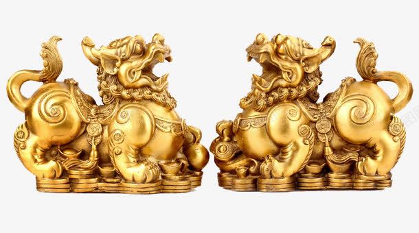 一对貔貅摆件png免抠素材_新图网 https://ixintu.com 产品实物 家居装饰 工艺品 招财 招财进宝 招财避邪 摆件 装饰品 貔貅 金色 铜 风水摆件