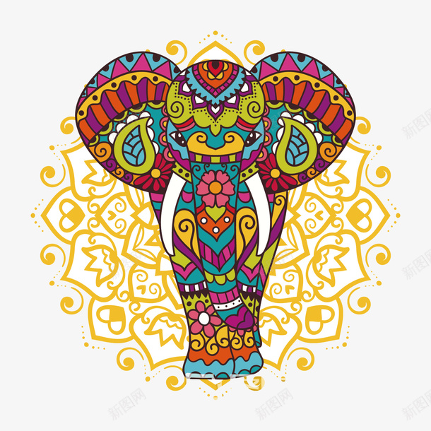 彩绘花纹大象png免抠素材_新图网 https://ixintu.com 动物 卡通 大象PNG矢量图 大象免扣PNG图 大象装饰画 手绘 矢量大象
