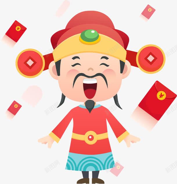 开心到起飞的小财神png免抠素材_新图网 https://ixintu.com 大笑 开心 手绘 简约 红包 红色 财神 金钱