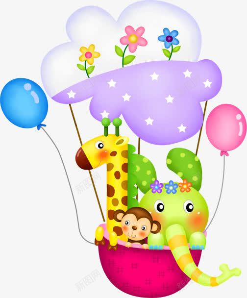 动物png免抠素材_新图网 https://ixintu.com 云朵 动物 卡通 大小 彩虹 插画 气球 氢气球 热气球 猴子 童趣 花朵 长颈鹿 飞翔 飞行