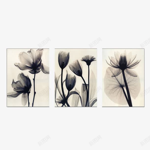 简约黑白荷花挂画png免抠素材_新图网 https://ixintu.com 产品实物 挂画 现代简约风 荷花图案 黑白色