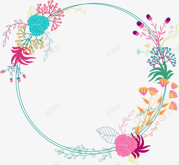 手绘小清新花朵花环装饰png免抠素材_新图网 https://ixintu.com 卡通 圆形 春天来了 树枝 植物 玫瑰 花 花朵 花环 花瓣