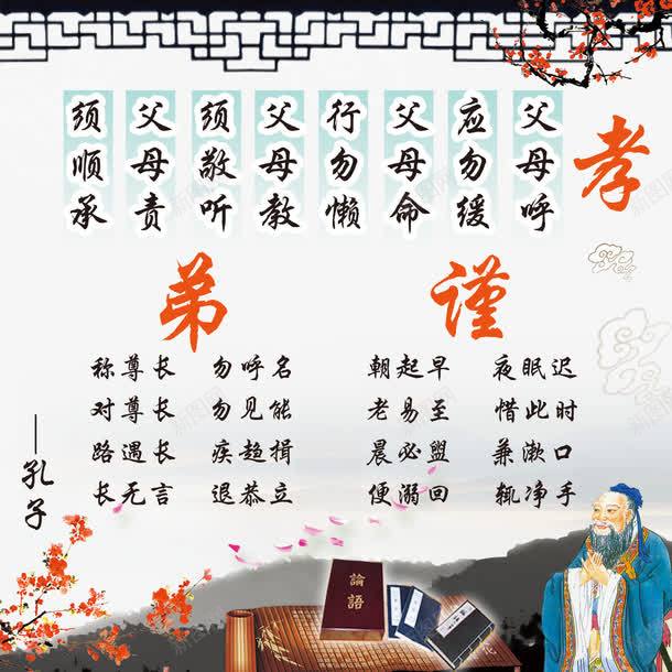 论语展板png免抠素材_新图网 https://ixintu.com 书本 免扣素材 动漫人物 孝谨弟 展板模板 梅花 水墨 论语 论语原文 论语展板 译文 边框