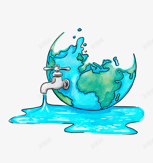蓝色手绘地球图案png免抠素材_新图网 https://ixintu.com 世界水日 图绘 地球 手绘 水资源 浪费 用水 节水 节约