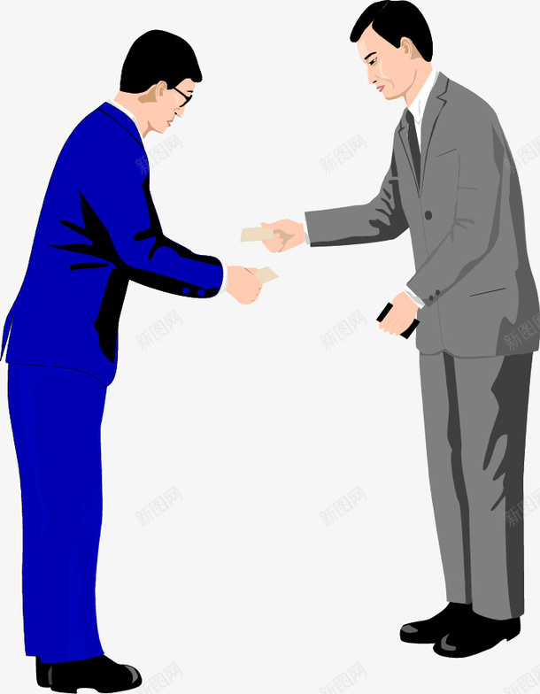 插图互换名片的商务人物png免抠素材_新图网 https://ixintu.com 互换 人物插图 名片 商务男士 物品互换 物品交换 西装