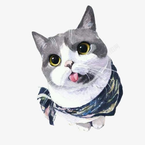 水彩猫咪片png免抠素材_新图网 https://ixintu.com 可爱 吐舌头 彩绘图 手绘 猫咪