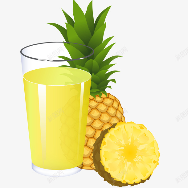 新鲜菠萝汁插画png免抠素材_新图网 https://ixintu.com 免抠PNG 凤梨 新鲜菠萝汁矢量插画 果汁 果蔬 热带水果 维生素 菠萝