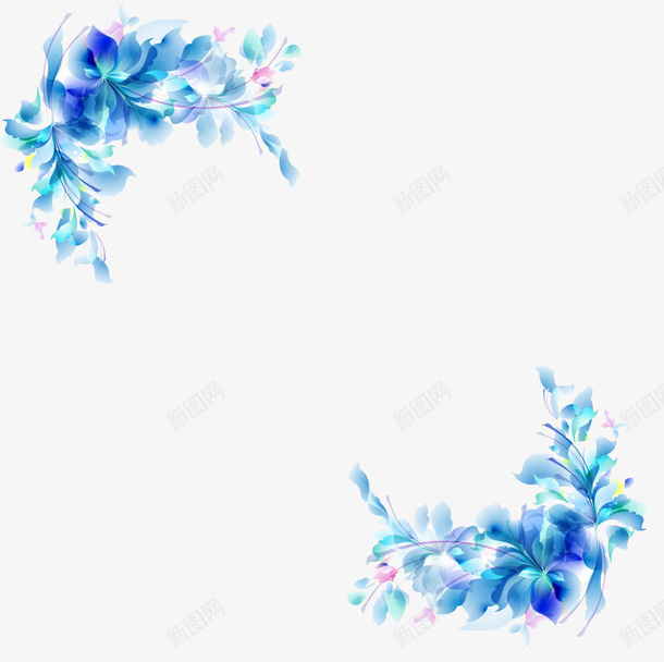 艺术风格蓝色花卉对角花png免抠素材_新图网 https://ixintu.com 优雅 对角花 精美 纹理 背景 花纹 花边 边框 雅致